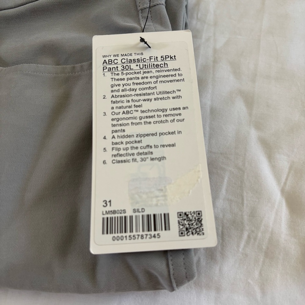 Lululemon ABC Classic-Fit 5Pkt Pant 30”L *Utilitech SILD Silver Drop Size 32 - Picture 4 of 6